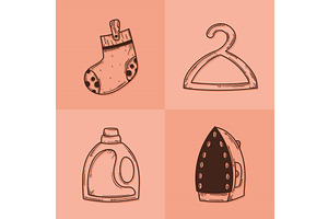 laundry service four icons, an Object Illustration by studiogstock