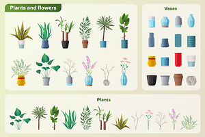 Set of cartoon plants and flowers