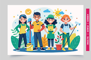 Four people clean sunny day, an Illustration by Tanuart