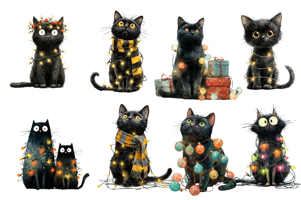 Whimsical Christmas Cats Clipart, an Illustration by Designworld (Photo 2 of 4)