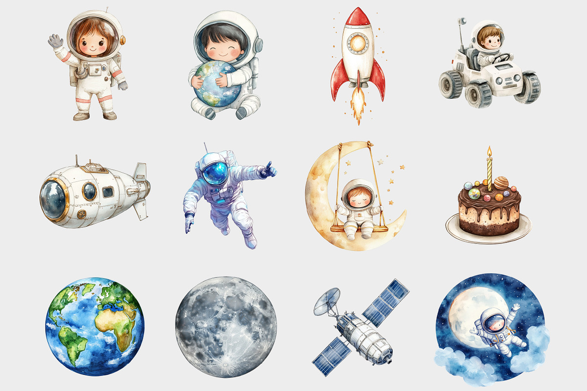 Watercolor Little Astronaut Clipart, a Seasonal Illustration by Design Market (Photo 3 of 4)