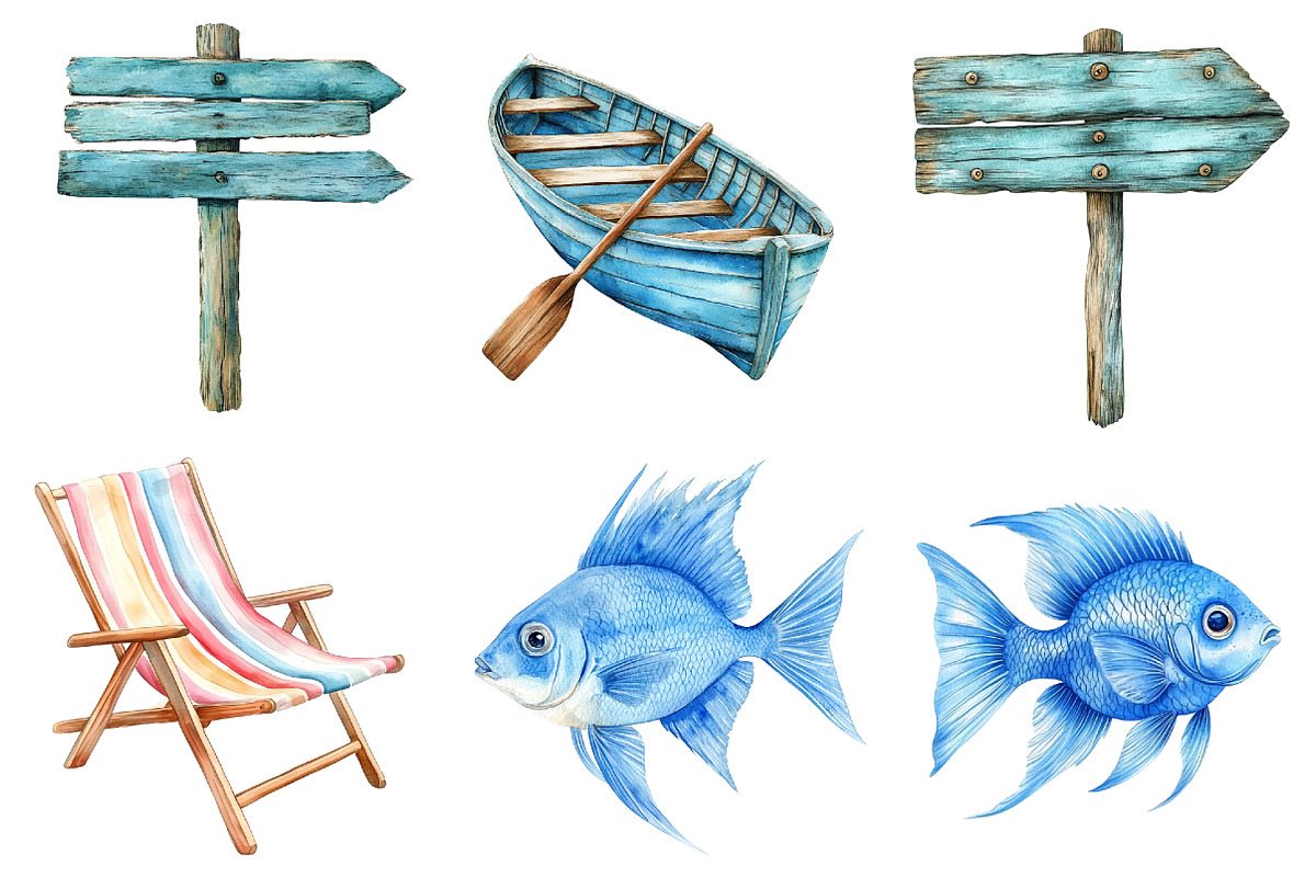 Watercolor Coastal Clipart, a Seasonal Illustration by CitraGraphics (Photo 3 of 6)