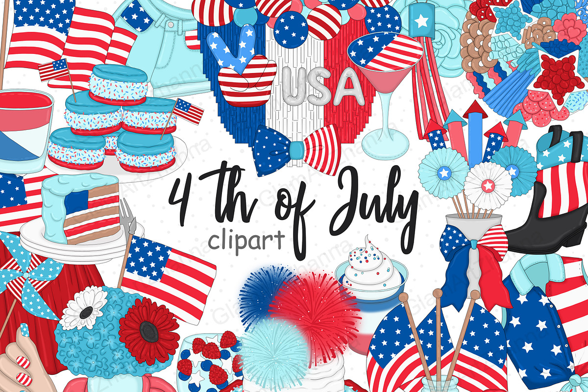 4th of July Bright Clipart, a Seasonal Illustration by GlamArtZhanna (Photo 1 of 4)