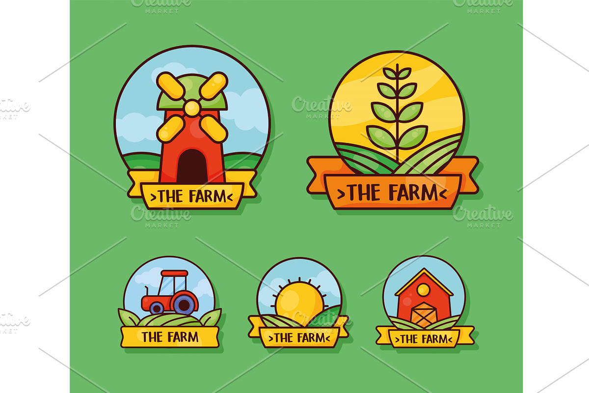 six farm products badges, an Object Illustration by studiogstock