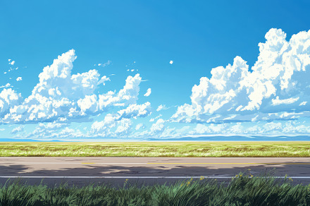 Bright blue sky stretches above expa, a Photo by Tanuart