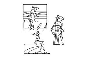 yacht sailing trip woman vector, a Person Illustration by pikepicture