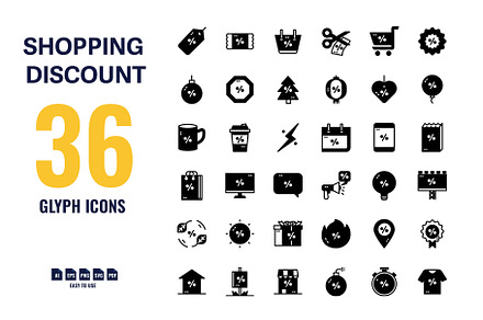 36 Shopping Discount Glyph Icons