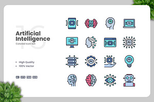 Artificial Intelligence Colored Icon, an Icon by Upnowgraphic