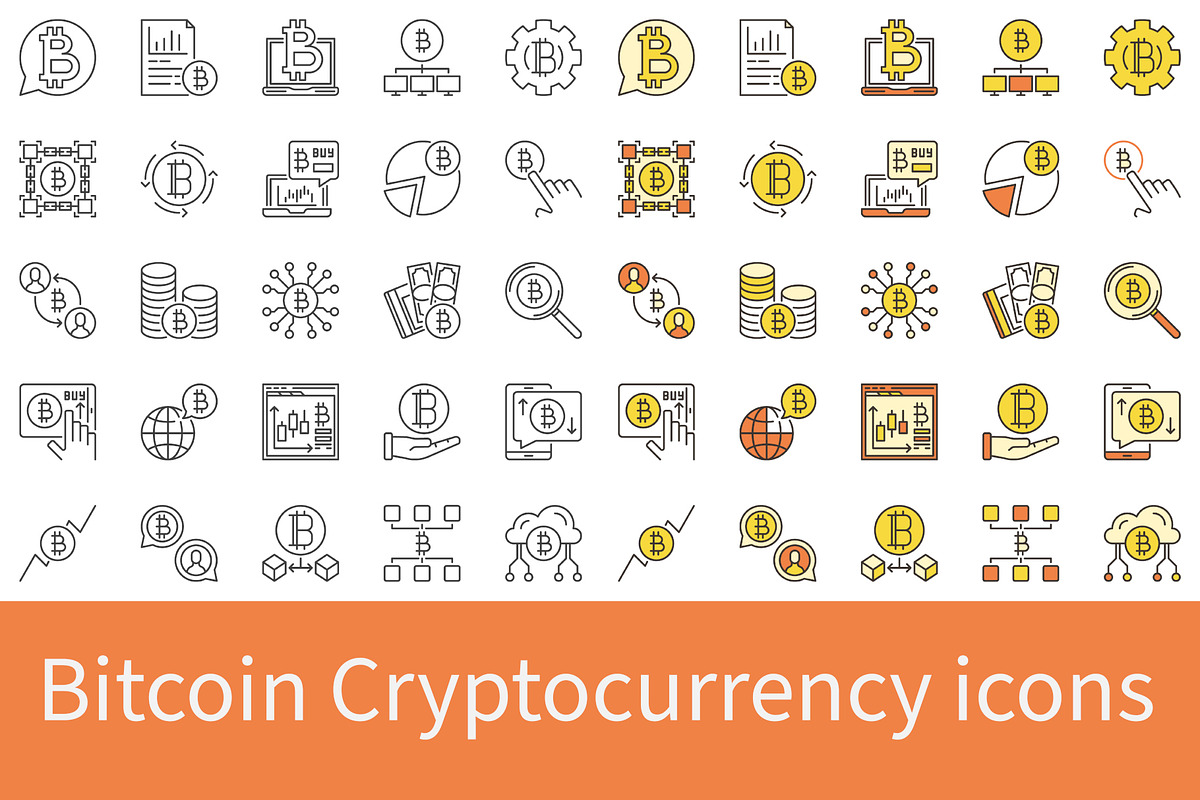 Bitcoin Cryptocurrency icons set, an Icon by VenomousVector