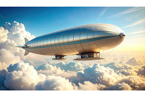 A futuristic silver airship floating, a Transportation Photo by Igor Tichonow