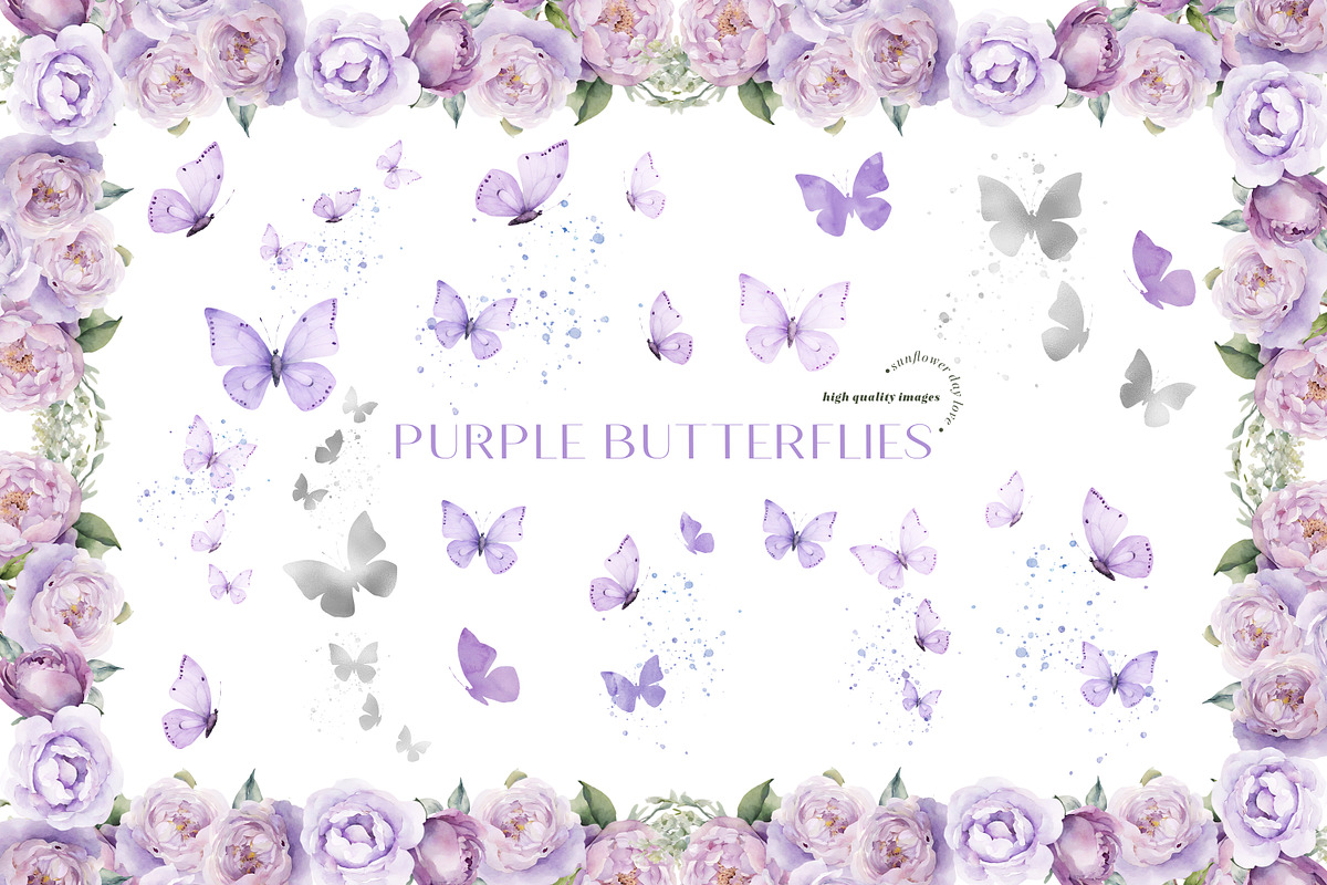 Purple Butterfly With Flower Clipart, an Illustration by Sunflower Day Love (Photo 3 of 4)