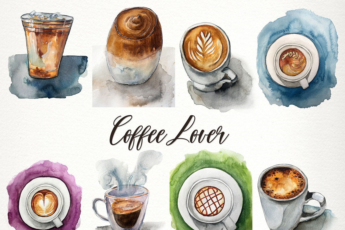 Coffee lover watercolor clip art, an Illustration by SandraGraphicDesign (Photo 4 of 6)