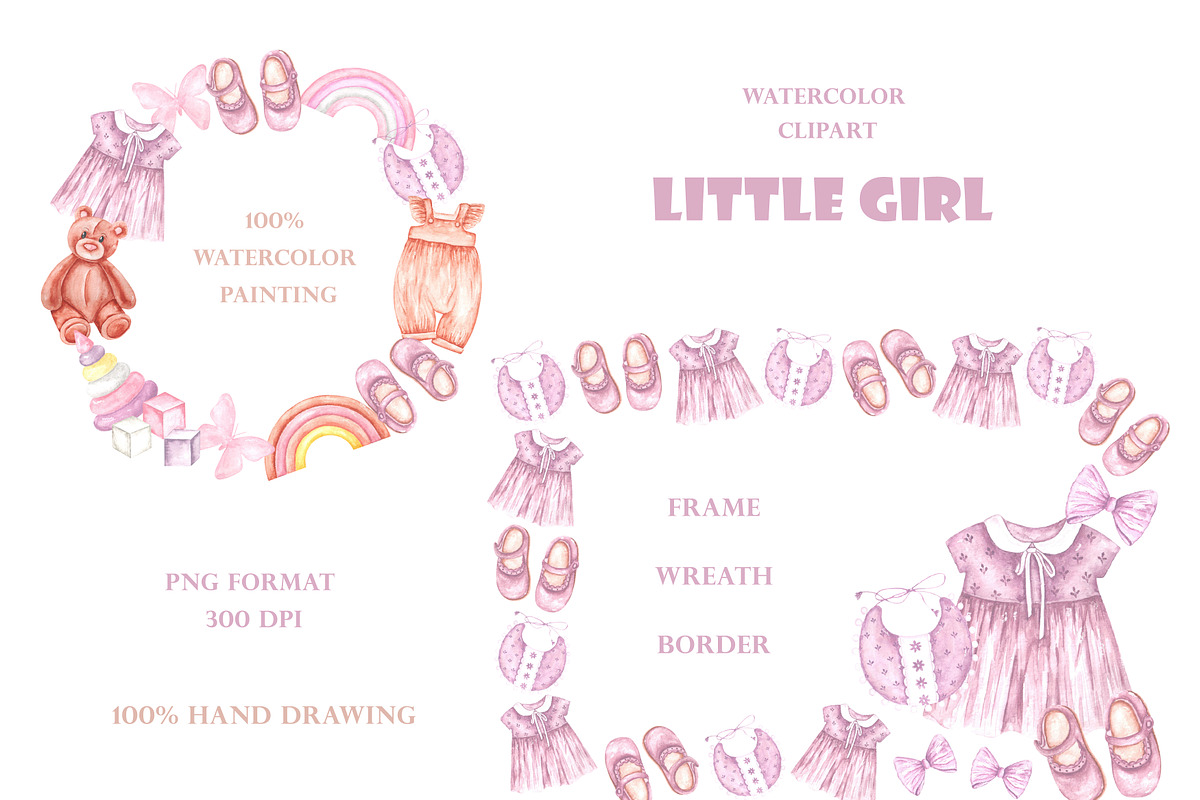 Little girl watercolor set. Nursery, a Person Illustration by SabinaWatercolorArt (Photo 10 of 15)