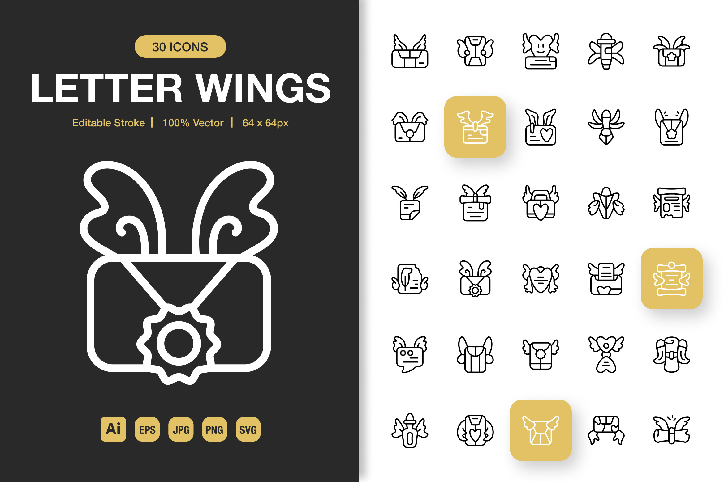 Letter Wings Icons, an Outline Icon by Spacepixel Creative