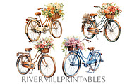 Vintage Bicycles & Flowers Clipart, a Transportation Illustration by Rivermill Printables (Thumbnail 4 of 4)