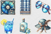 Watercolor Blue 1920s Summer Clipart, an Illustration by Black Bird Studio (Thumbnail 2 of 6)