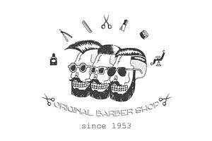 Original Barber Shop. Doodle Set.