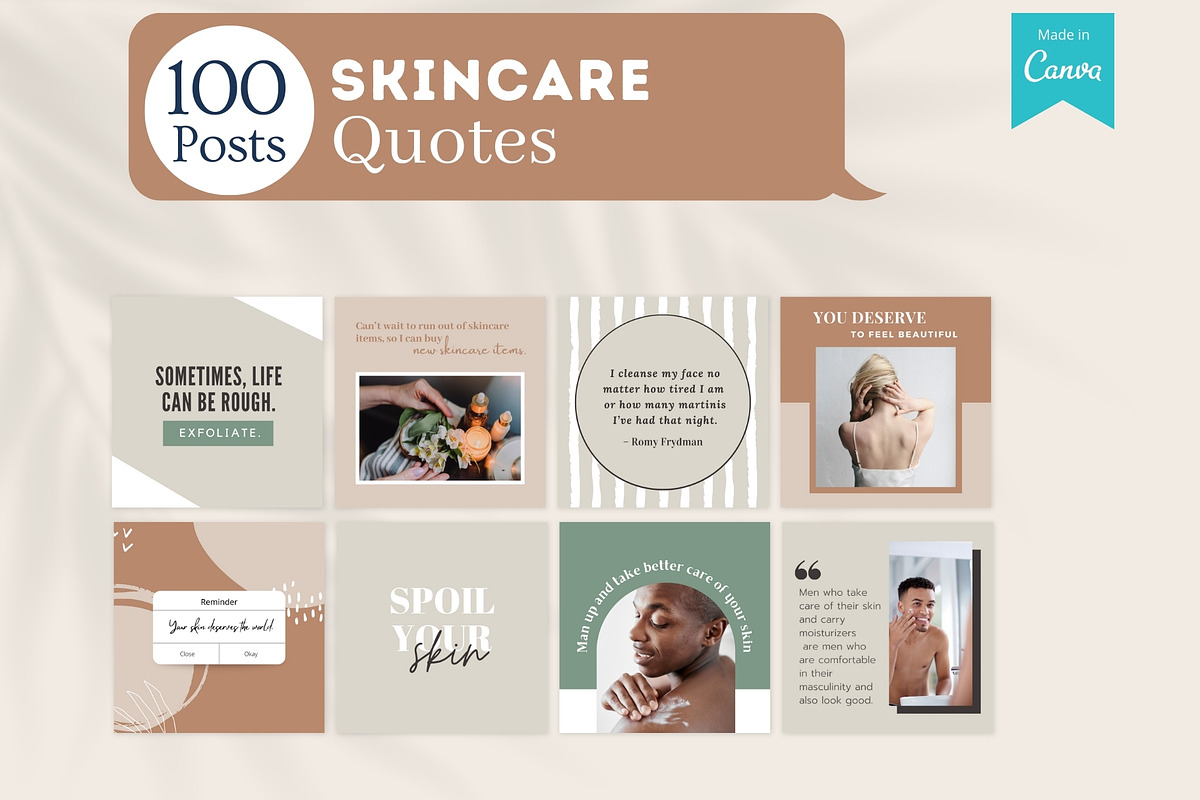 300 Skincare Canva Templates, a Social Media Template by Viral Content Design (Photo 3 of 7)