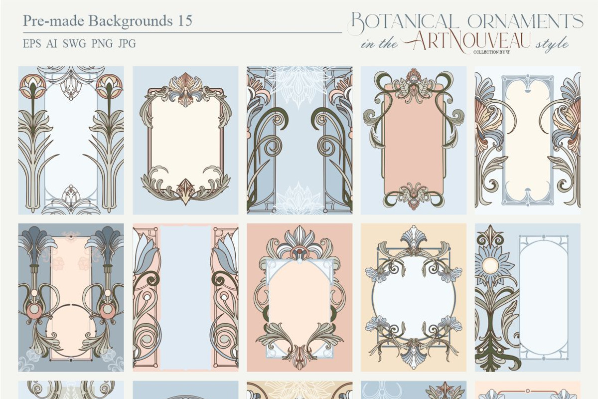 Botanical ornaments in the Art Nouve, a Pattern Graphic by Collection by VY (Photo 7 of 9)