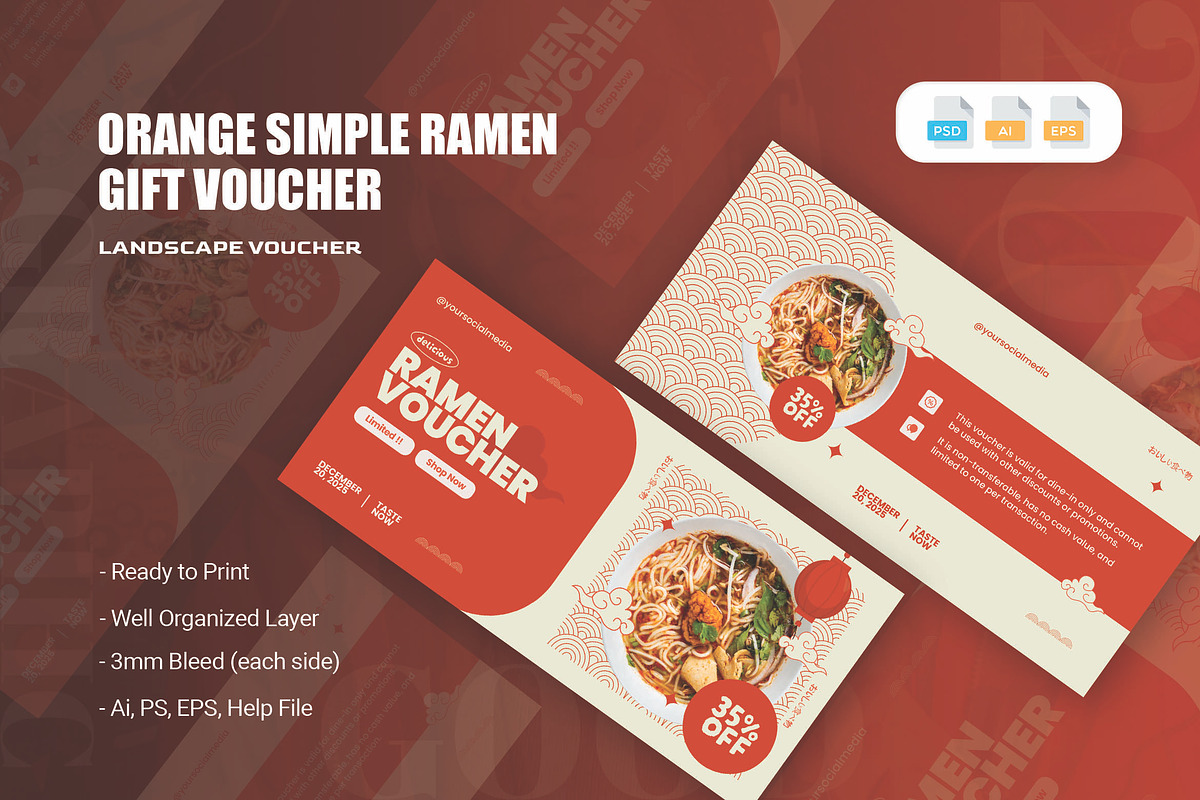 Orange Simple Ramen - Gift Voucher, a Print Template by AQR Studio (Photo 1 of 2)