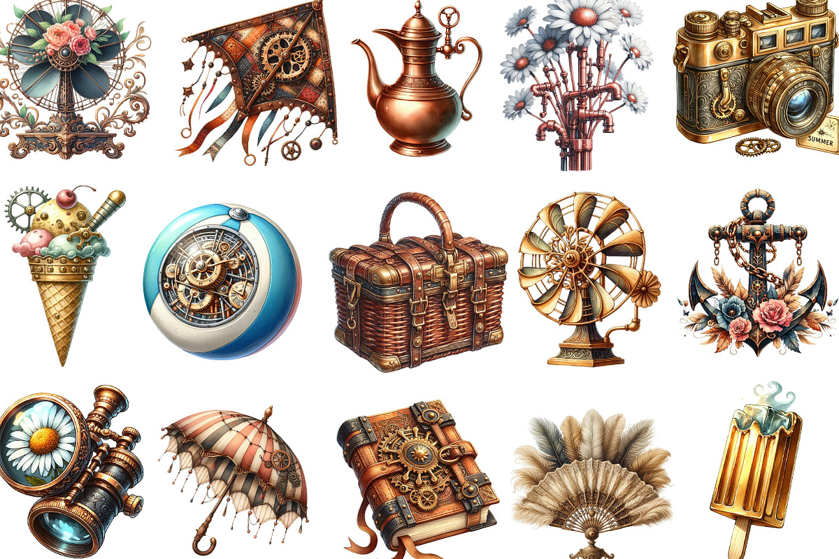 Steampunk Summer Clipart, an Illustration by Designking (Photo 2 of 4)