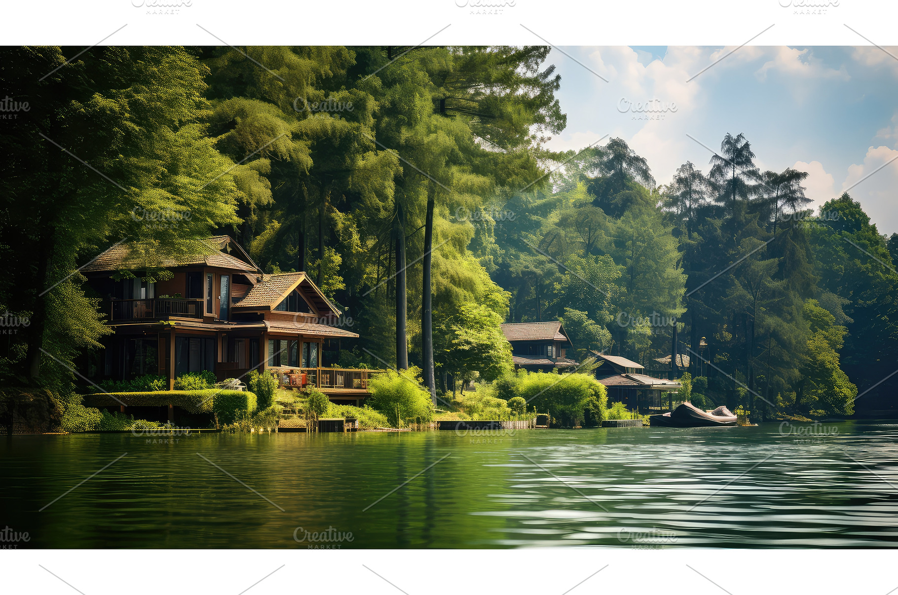 waterfront lake houses ai generated, a Beauty & Fashion Photo by pikepicture