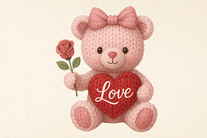 Crochet Yarn Valentine Teddy Bear Pn, an Illustration by DreamPrint404