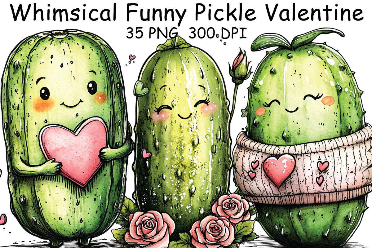Whimsical Funny Pickle Valentine PNG, an Illustration by CraftArtStudio (Photo 1 of 5)