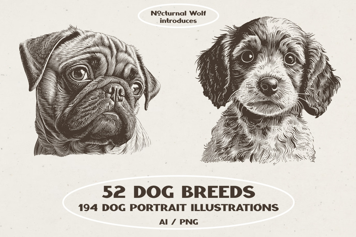 Dog Breeds Portrait Illustrations, an Animal Illustration by Nocturnal Wolf (Photo 1 of 12)