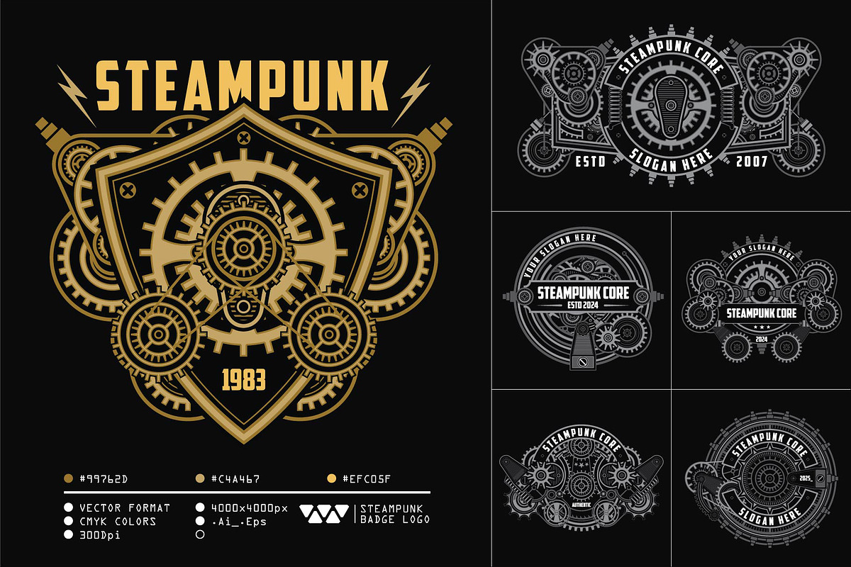 19 Steampunk badge logo template, a Branding & Logo Template by the-sastra (Photo 2 of 5)