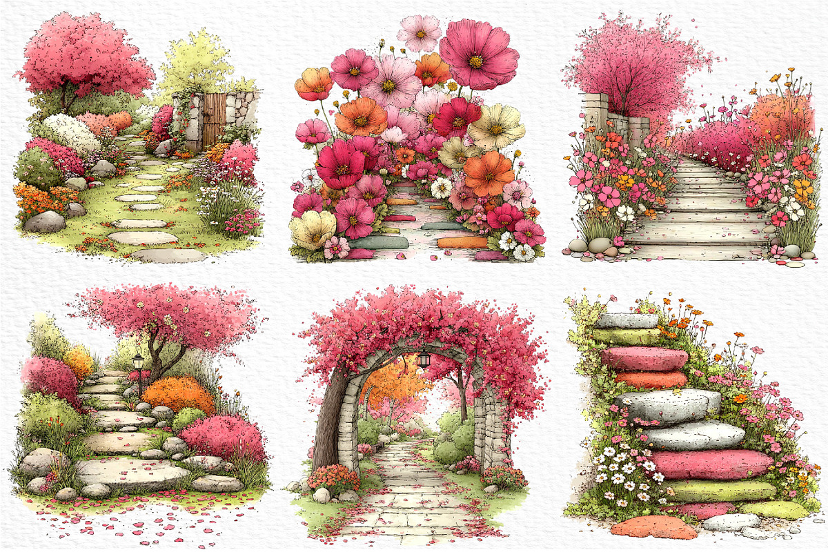 Spring Flowers Pathway Clipart Png, an Illustration by Craft Nest (Photo 3 of 9)