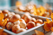 Fresh mushrooms with autumn leaves and pumpkins, a Food & Drink Photo by AlyaAnd (Thumbnail 1 of 2)