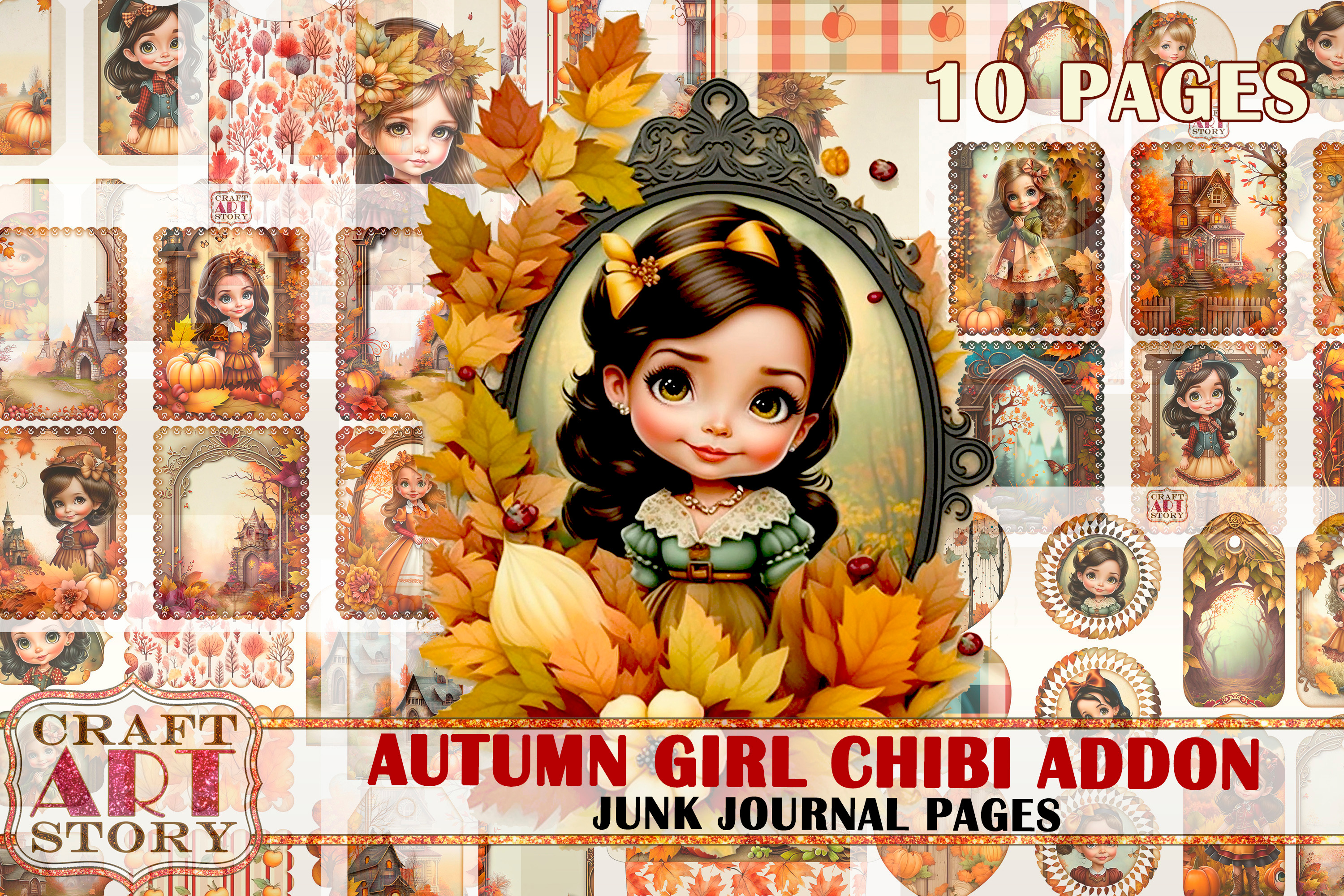 Autumn Girl Chibi Junk Journal Pages