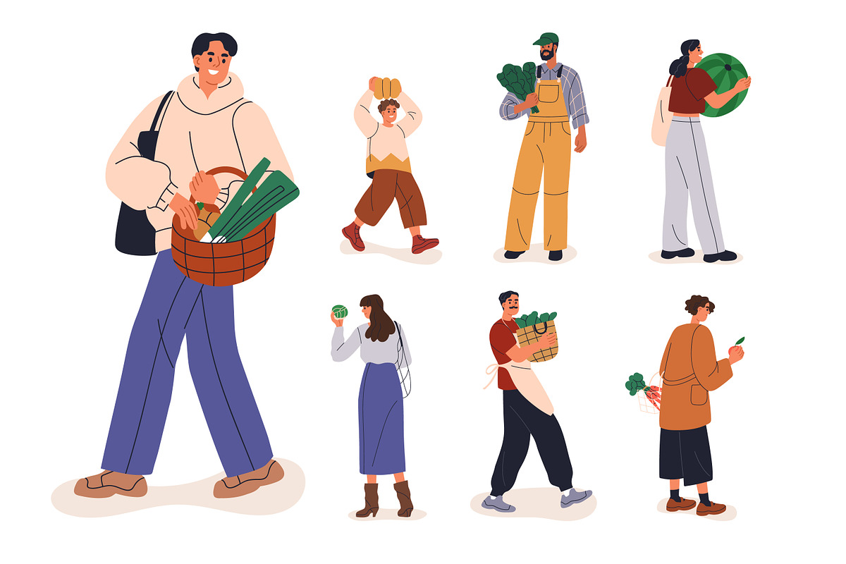 People with organic food produce set, a Person Illustration by Good Studio (Photo 1 of 4)