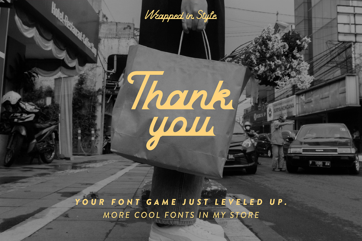 Vinyl Friends Nostalgic Logo Script, a Script Font by Struvictory.art (Photo 8 of 8)