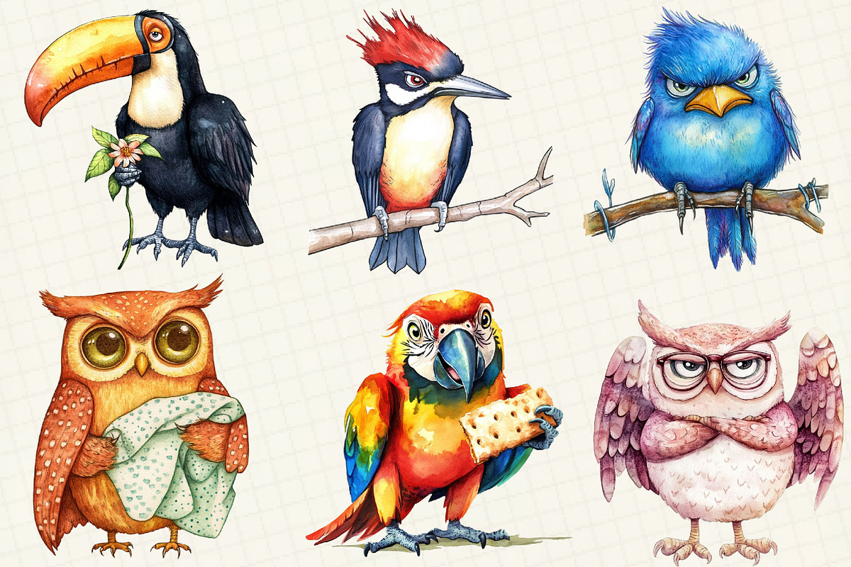 Funny Grumpy Birds Clipart, an Illustration by OK Design (Photo 5 of 5)