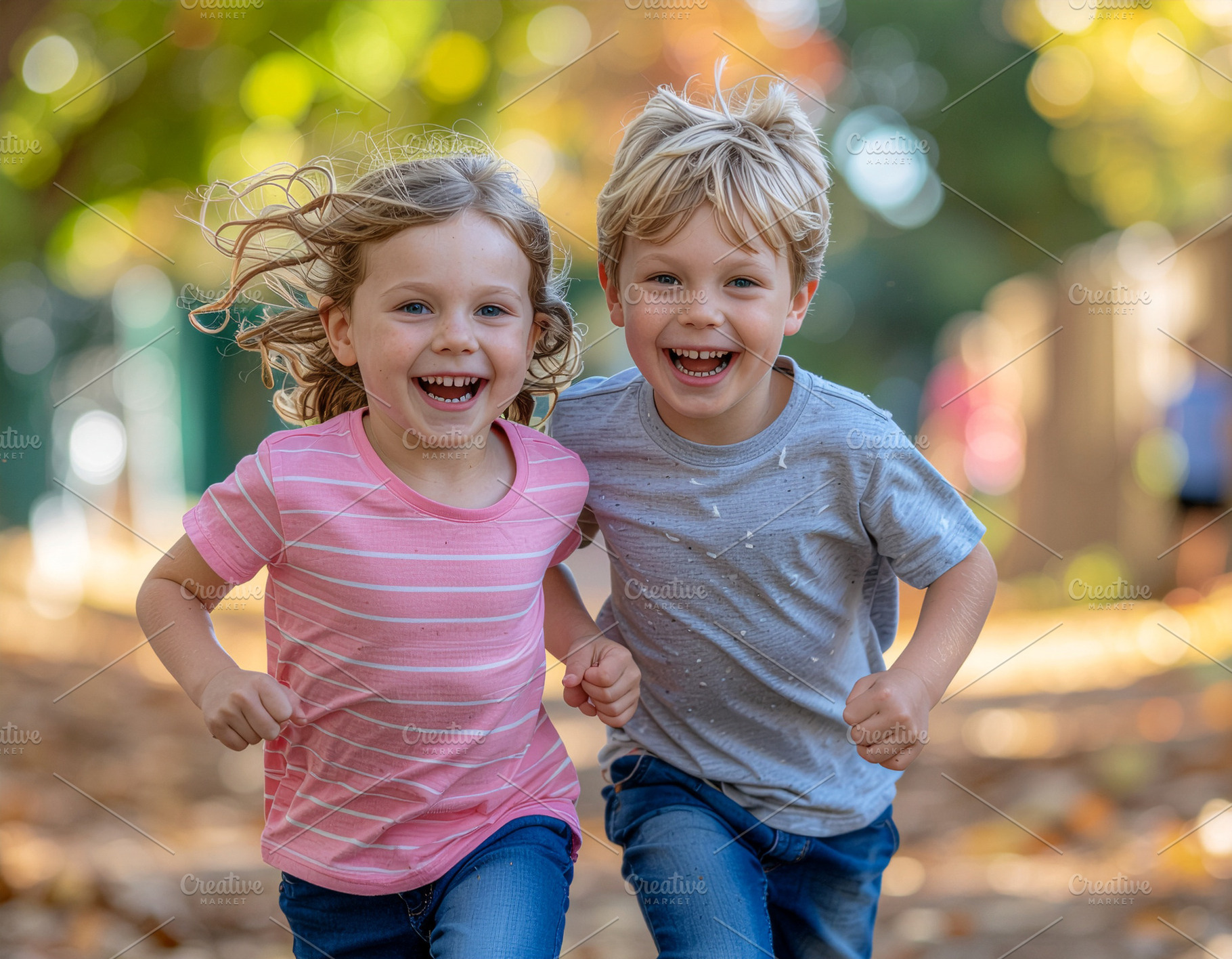 Happy children running outdoors, a Person Photo by DanFLCreativo