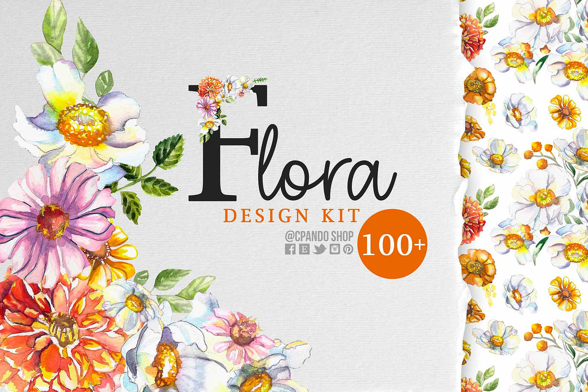 Flora watercolor floral clip art, an Illustration by CpandoShop (Photo 1 of 9)
