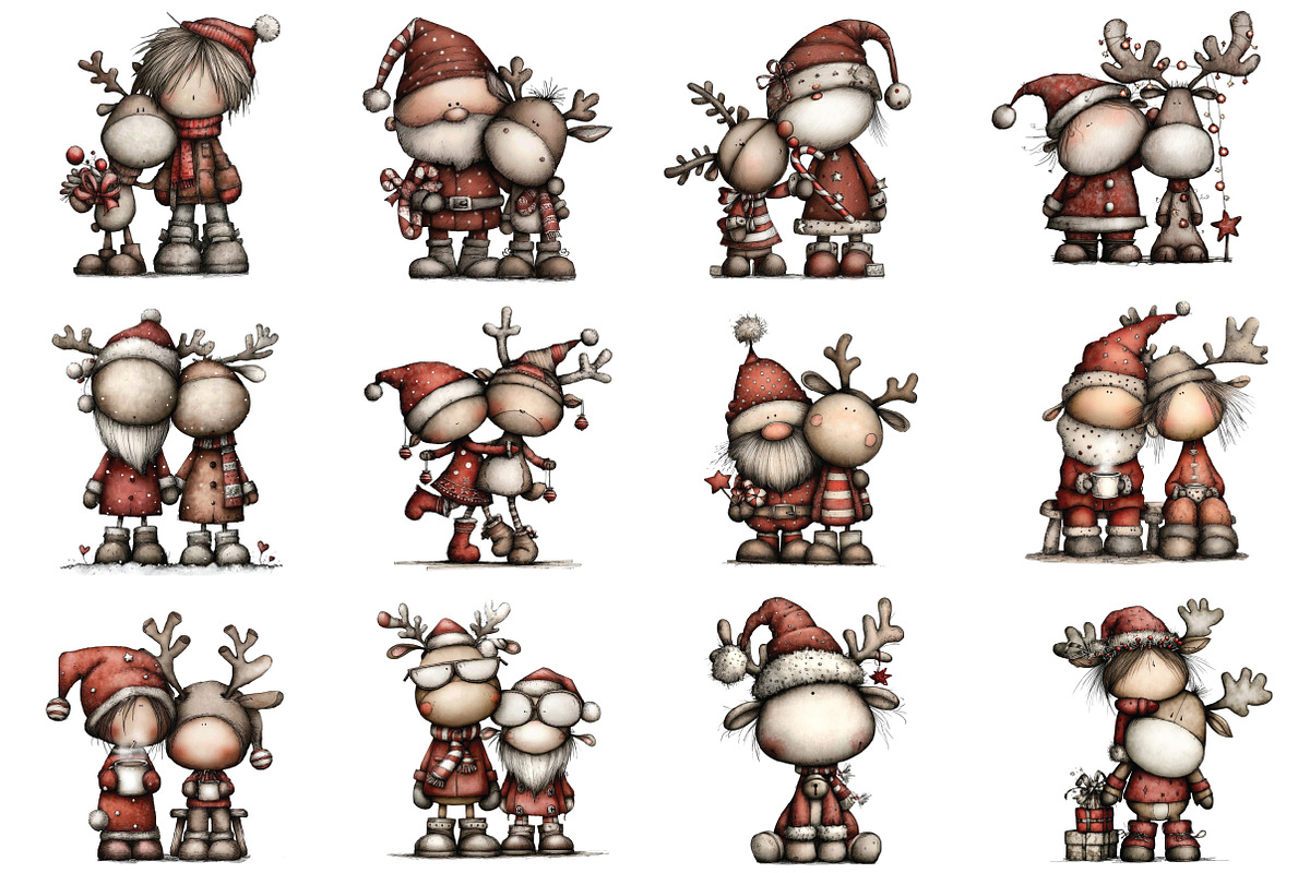Whimsical Santa & Reindeer Clipart, an Illustration by CraftArtStudio (Photo 2 of 6)