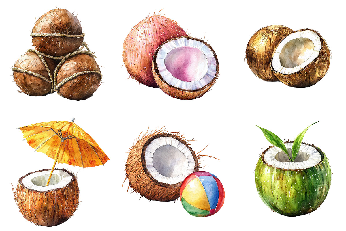Summer Coconut Clipart Bundle, an Illustration by Pixels.Craft (Photo 4 of 7)