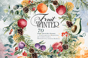 Watercolor winter clipart with fruit, a Decorative Illustration by RushkinaAntonina (Thumbnail 1 of 9)