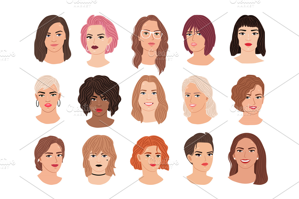 Female avatars set. Beautiful, a Graphic by Stock-Smart-Start