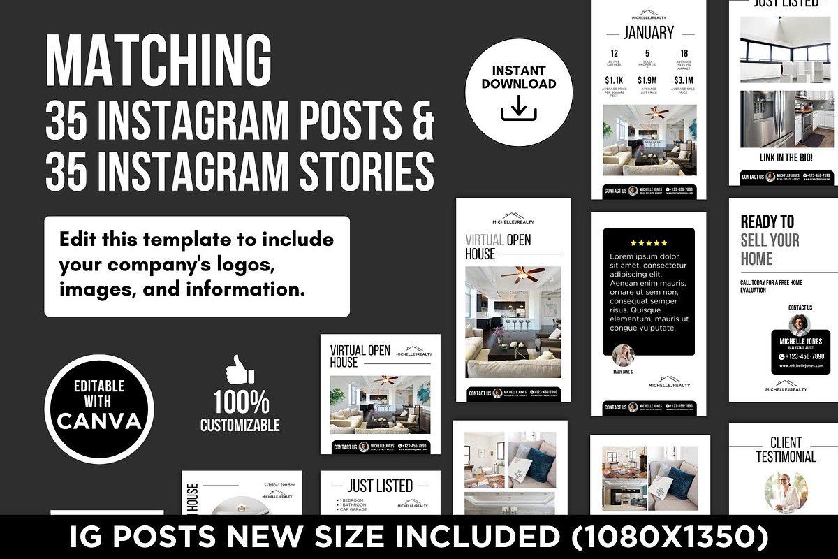 Real Estate Instagram Posts Canva, a Social Media Template by CreativeVinesStore (Photo 3 of 14)