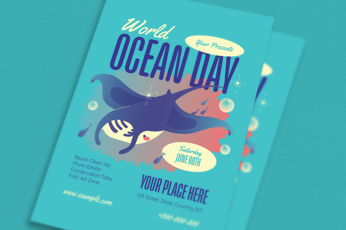 Blue Modern World Ocean Day Flyer, a Flyer Template by VectorVactory (Photo 2 of 3)