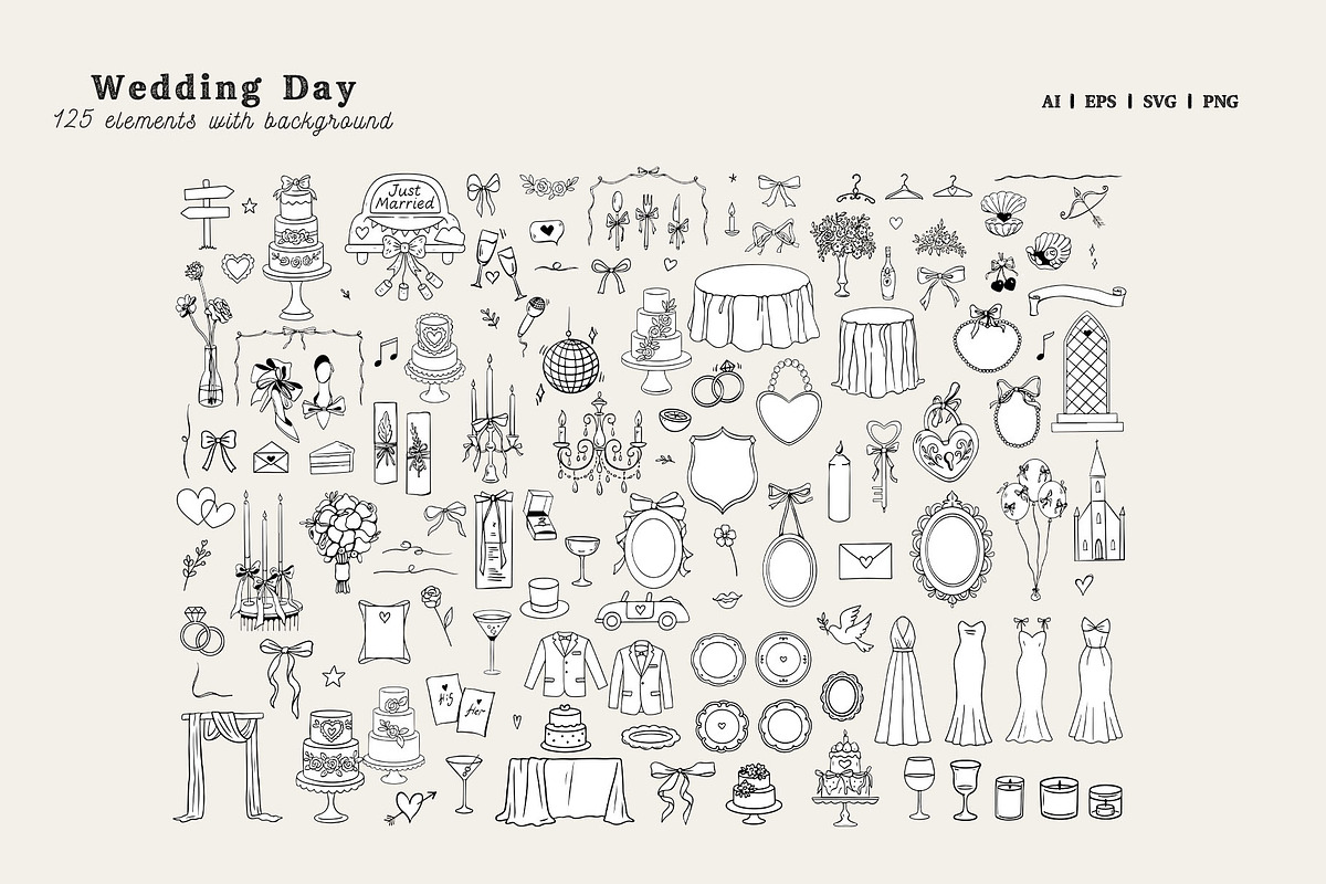 Wedding Line Art Vector Set, an Object Illustration by VerAna (Photo 12 of 18)