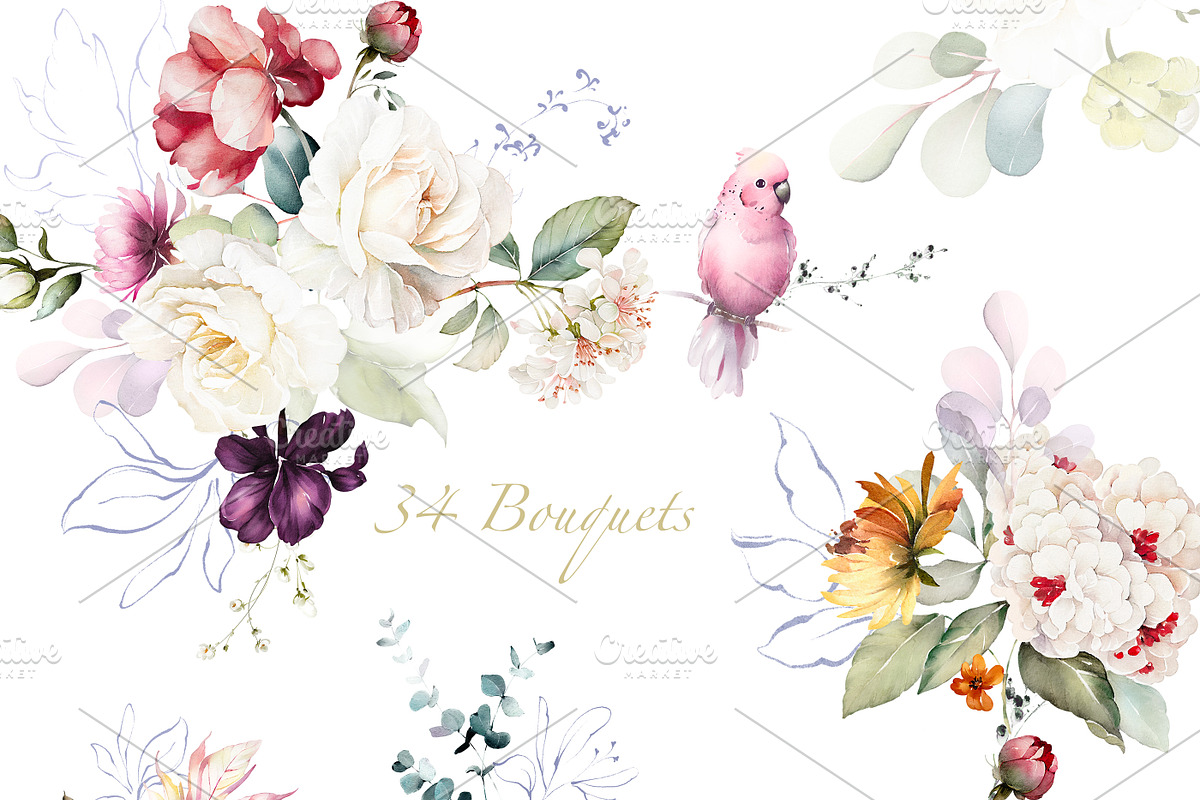 Watercolor tropical flowers, a Decorative Illustration by Lisima (Photo 3 of 11)