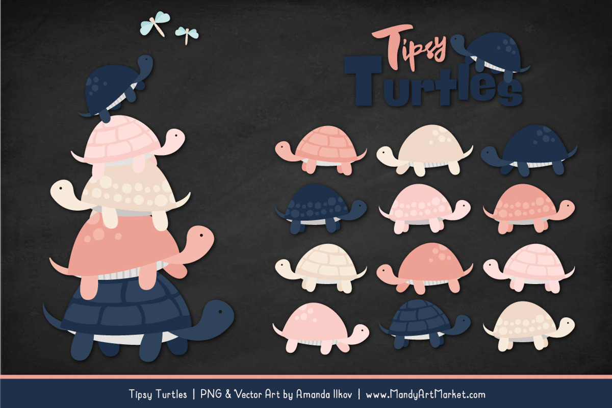 Navy & Blush Turtle Stack Clipart, an Illustration by Amanda Ilkov (Photo 2 of 4)