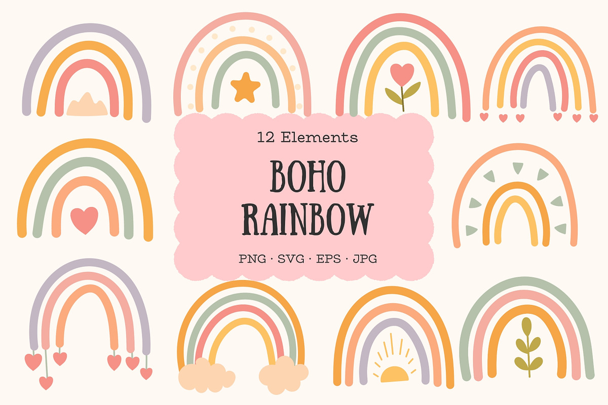 Boho Rainbow Clipart, an Object Illustration by Bielousova Art (Photo 1 of 8)
