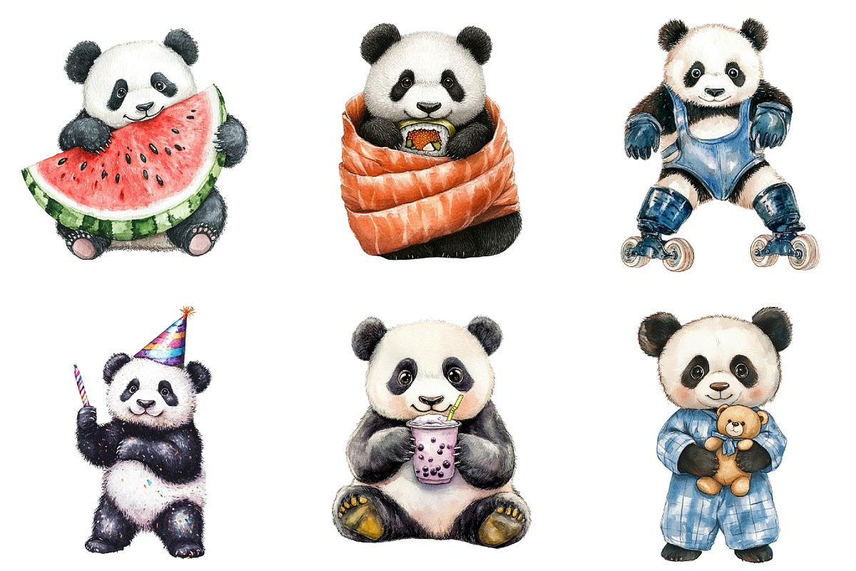 Playful Panda Clipart Bundle, an Illustration by Pixels.Craft (Photo 2 of 8)