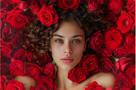 Beautiful woman lying on red roses, a Beauty & Fashion Photo by Ylivdesign